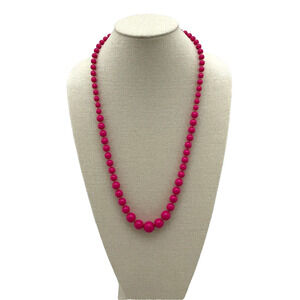 Vintage Hot Pink Beaded Necklace w/ Gold Tone Ball Spacers Fashion Jewelry 30"